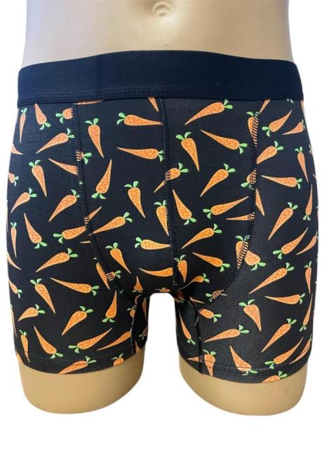 Boxeri de barbati veseli ,imprimeu morcovi ,culoare negru ,En-gros